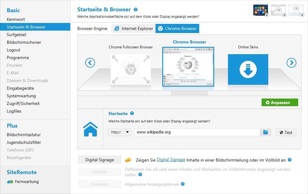 Kiosksoftware Startseite Browser